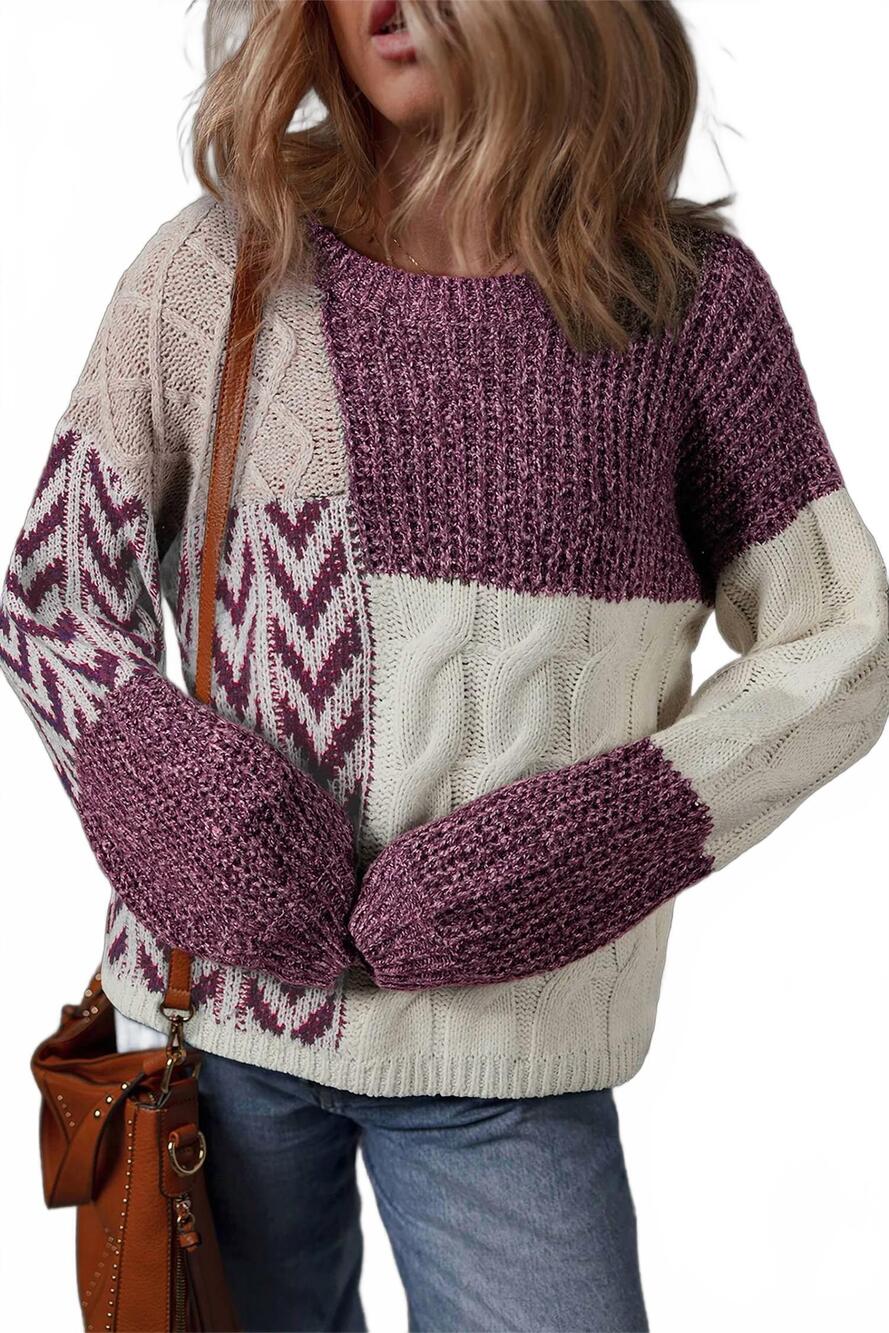 NEW SHEWIN patchwork knotted back loose fit sweater in purple